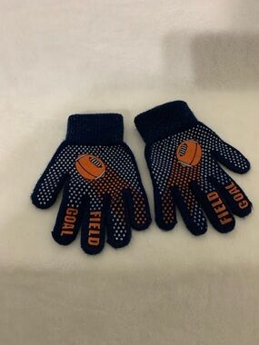 Kids Navy Blue Football Grip Gloves with Orange Detail